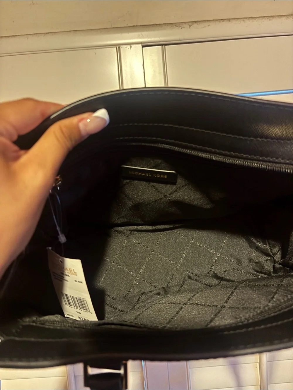 MICHAEL KORS Black Leather Satchel with Gold Hardware